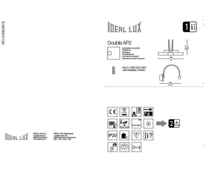 Фото - бра Бра Ideal Lux DOUBLE AP2 (008851)