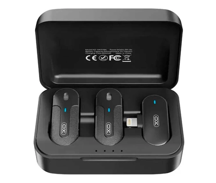 Фото - микрофон для караоке Микрофон XO MKF09B Lightning Петличный беспроводной для смартфона 10 м для интервью/съемки Черный