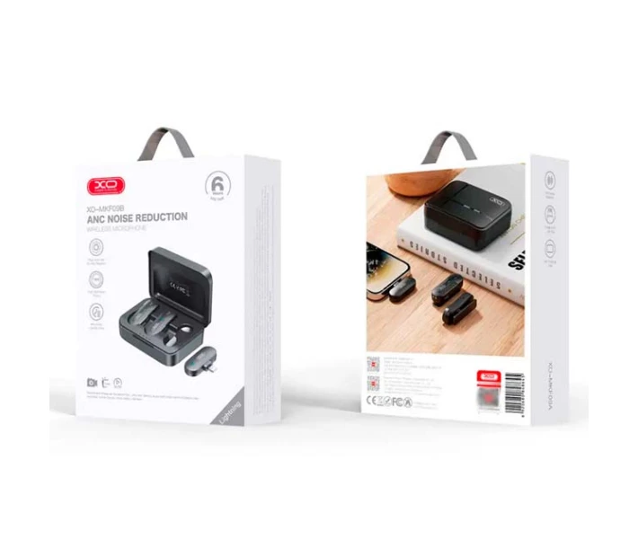 Фото - микрофон для караоке Микрофон XO MKF09B Lightning Петличный беспроводной для смартфона 10 м для интервью/съемки Черный
