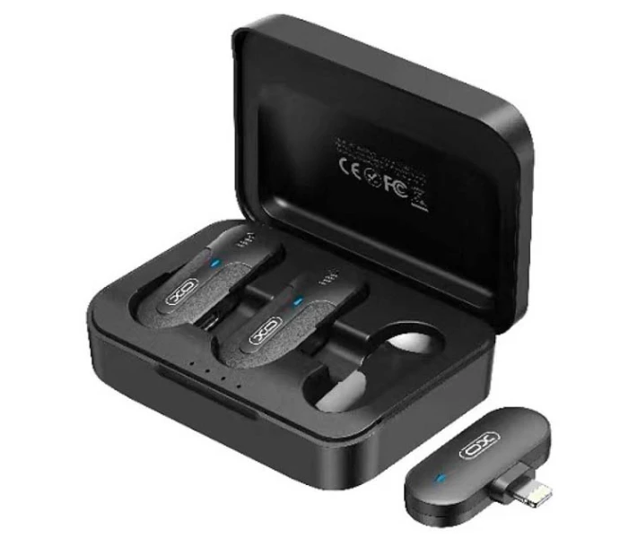 Фото - микрофон для караоке Микрофон XO MKF09B Lightning Петличный беспроводной для смартфона 10 м для интервью/съемки Черный