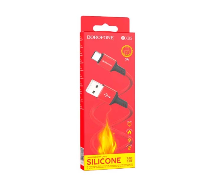 Фото - адаптер и кабель Кабель зарядки BOROFONE BX83 USB Type-C (3A) быстрое зарядка для мобильных устройств Samsung/Xiaomi/Huawei/Meizu Красный