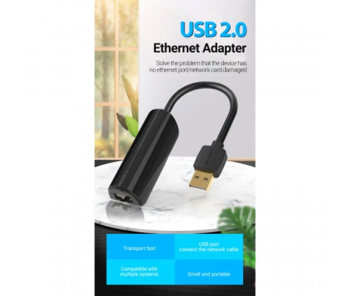 Фото - адаптер и кабель Переходник USB 2.0 to Ethernet RJ45 100Mb Vention (CEGBB)