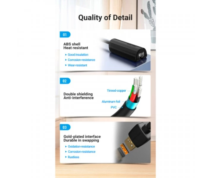 Фото - адаптер и кабель Переходник USB 2.0 to Ethernet RJ45 100Mb Vention (CEGBB)