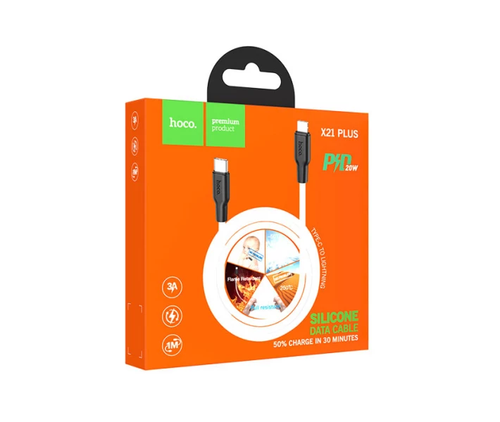 Фото - адаптер и кабель Кабель зарядки HOCO X21 Plus (3A) (1M) для устройств Apple iPhone, iPad/iPod Type-C (USB-C) to Lightning Белый