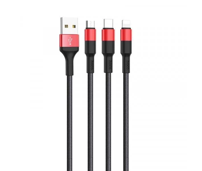 Фото - адаптер и кабель Кабель сетевой HOCO X26 3in1 USB - Lightning + MicroUSB + Type-C 1М 2А Черный-Красный