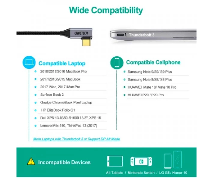 Фото - адаптер и кабель Кабель мультимедийный USB-C to HDMI 1.8m USB 3.1 L-type 4K60Hz Choetech (XCH-1803)