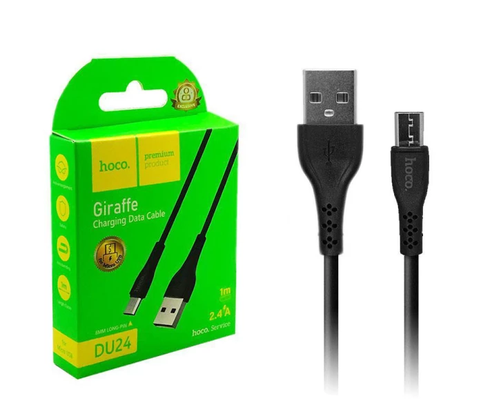 Фото - адаптер и кабель Кабель USB HOCO DU24 Giraffe (Long pin 8mm) Micro USB (2.4A) (1M) Черный