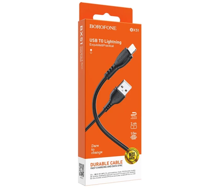 Фото - адаптер и кабель Кабель зарядки BOROFONE BX51 (2.4A) (1M) для Apple Lightning to USB для iOS устройств iPhone/iPad/iPod Черный