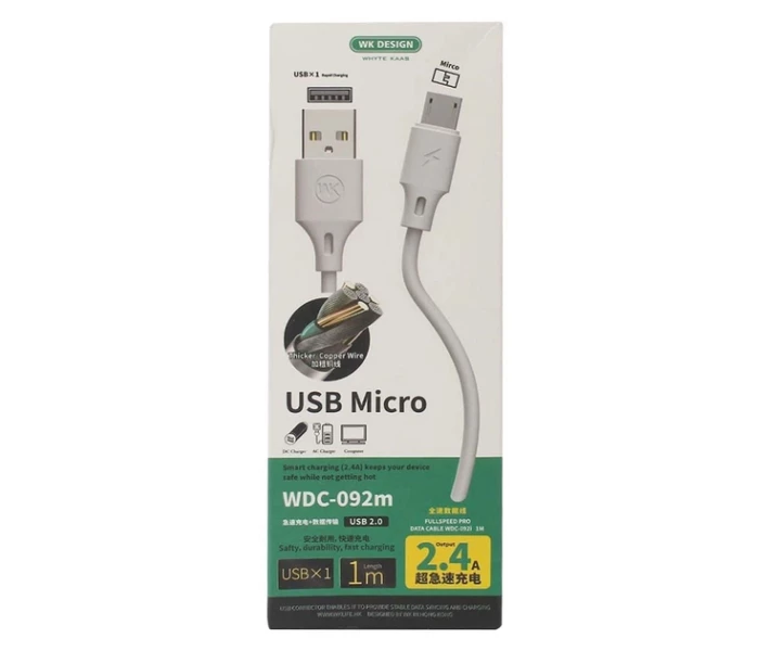 Фото - адаптер и кабель Кабель зарядки WEKOME WDC-092m USB - MicroUSB (2.4A) (1M) для устройств Белый