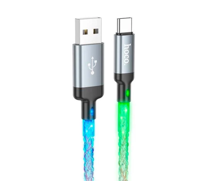 Фото - адаптер и кабель Кабель зарядки Hoco U112 Shine 3А 1М LED Charging Data Cable для USB-Type-C для телефона/смартфона Серый