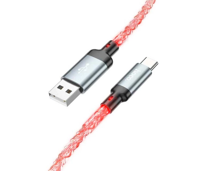Фото - адаптер и кабель Кабель зарядки Hoco U112 Shine 3А 1М LED Charging Data Cable для USB-Type-C для телефона/смартфона Серый
