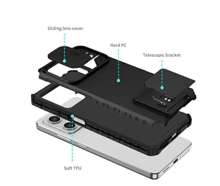 Фото - чехол для смартфона Чехол Kickstand с защитой камеры для Xiaomi Redmi Note 12 5G цвет Черный (881102_1)