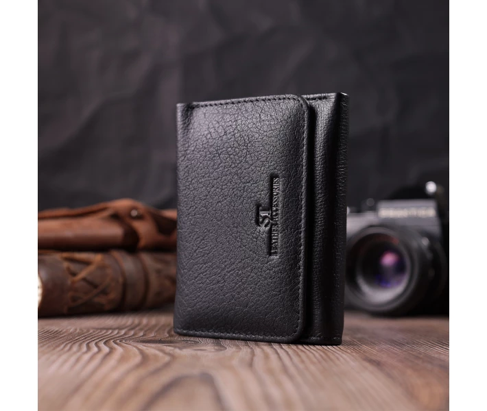 Фото - кошелек и портмоне Кожаный лаконичный кошелек для женщин ST Leather Черный (260381)