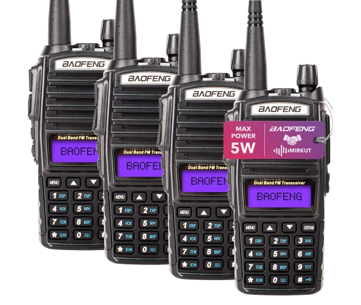 Фото - радиостанцию Рация Baofeng UV-82, UHF/VHF, комплект 4 шт., 5 Вт, 1800 мАч + Ремешок на шею