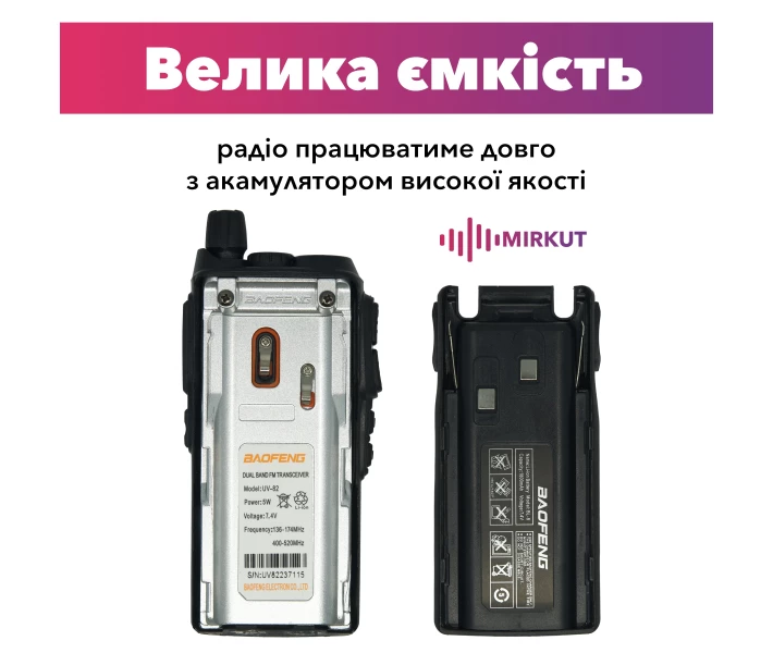 Фото - радиостанцию Рация Baofeng UV-82, UHF/VHF, комплект 4 шт., 5 Вт, 1800 мАч + Ремешок на шею