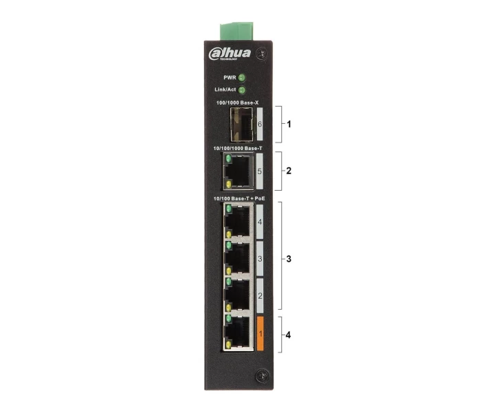 Фото - комутатор 4-портовый POE коммутатор Dahua DH-PFS3106-4ET-60