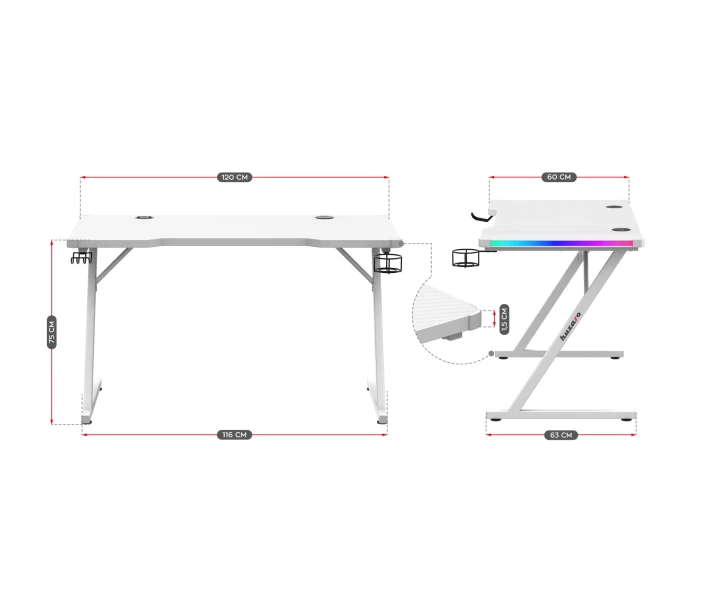 Фото - стол ПК Компьютерный стол HUZARO HERO 2.5 WHITE RGB