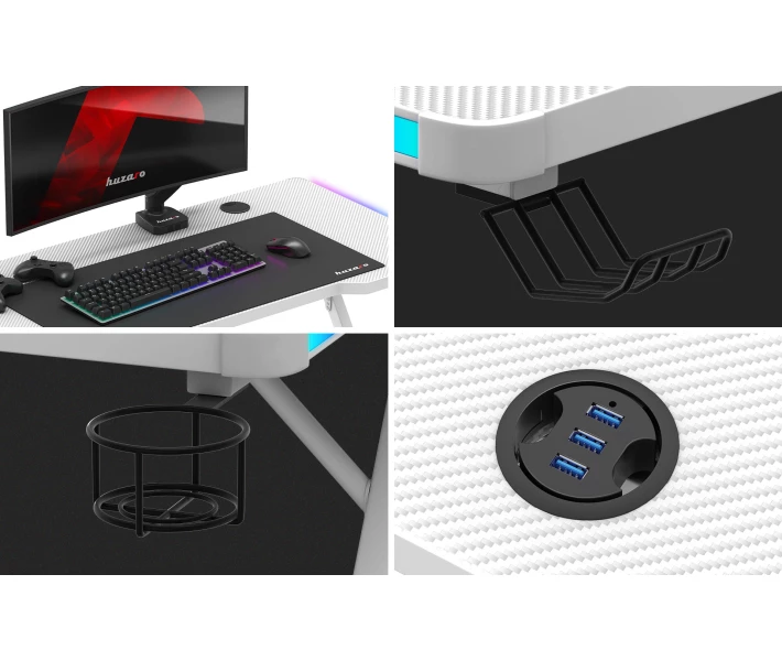 Фото - стол ПК Компьютерный стол HUZARO HERO 2.5 WHITE RGB
