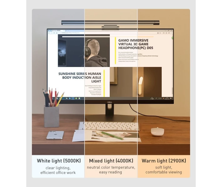 Фото - настольную лампу LED Лампа на монитор Скринбар Светильник Baseus i-wok Series USB Asymmetric Light Source Screen Hanging Light