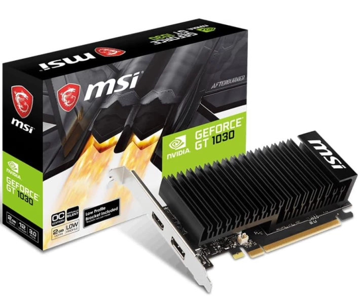 Фото - видеокарту Видеокарта MSI GT 1030 2Gb Low Profile Silent (GT 1030 2GHD4 LP OC) (GDDR4, 64 bit, PCI-E 3.0 x16)