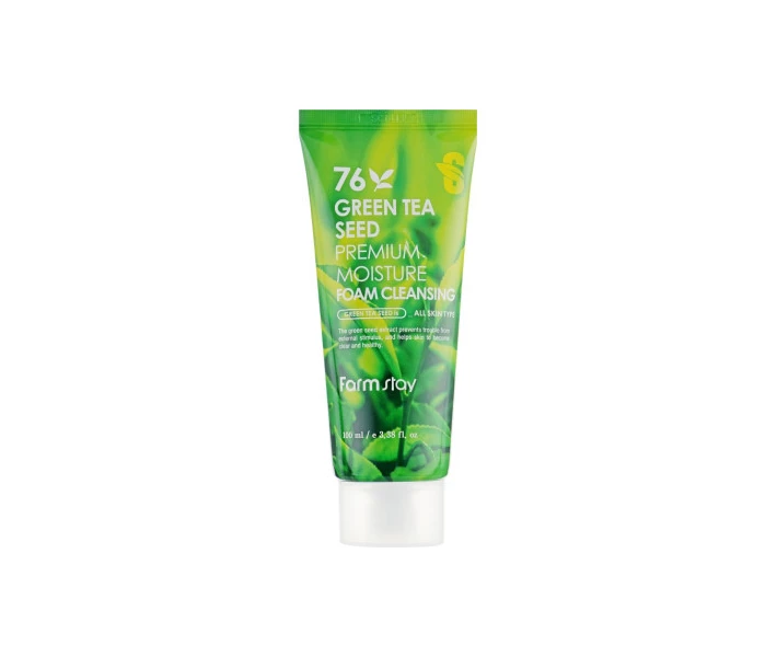 Фото - корейское средство для умывания Пенка для умывания FarmStay Green Tea Seed Premium Moisture Foam Cleansing С семенами зеленого чая 100 мл (887)