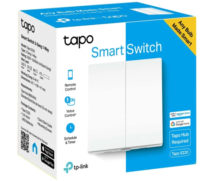 Фото - умный выключатель Умный выключатель света TP-Link Tapo S220 на 2 клавиши 2 × AAA Белый