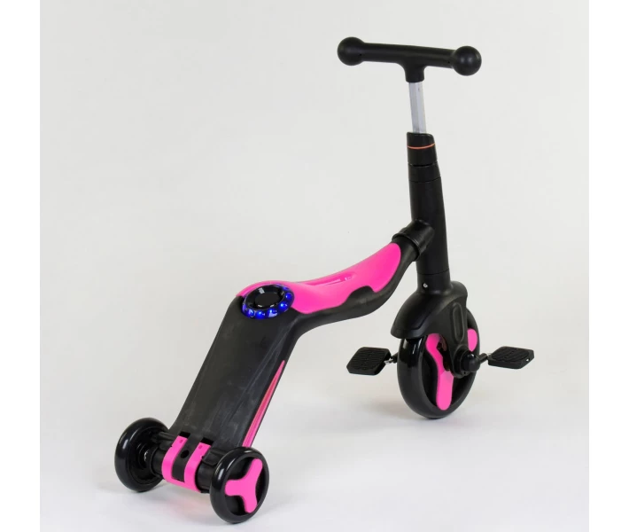 Фото - самоката Детский Самокат Беговел Велосипед трансформер 3 в 1 Best Scooter JT 70708 Свет, 8 мелодий, колёса PU Чёрно-Розовый (70708)