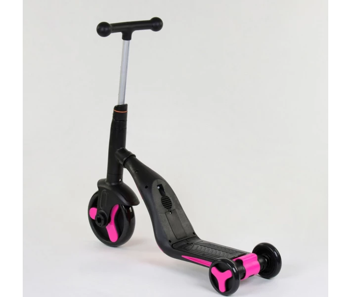 Фото - самоката Детский Самокат Беговел Велосипед трансформер 3 в 1 Best Scooter JT 70708 Свет, 8 мелодий, колёса PU Чёрно-Розовый (70708)