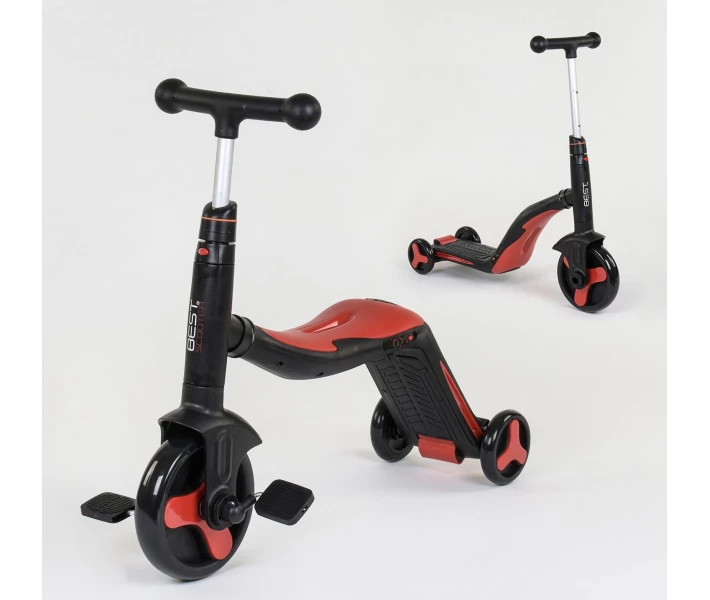 Фото - самоката Детский Самокат Беговел Велосипед трансформер 3 в 1 Best Scooter JT 28288 Свет, 8 мелодий, колёса PU Чёрно-Красный (28288)