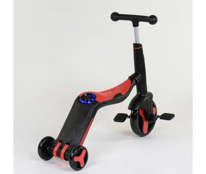 Фото - самоката Детский Самокат Беговел Велосипед трансформер 3 в 1 Best Scooter JT 28288 Свет, 8 мелодий, колёса PU Чёрно-Красный (28288)