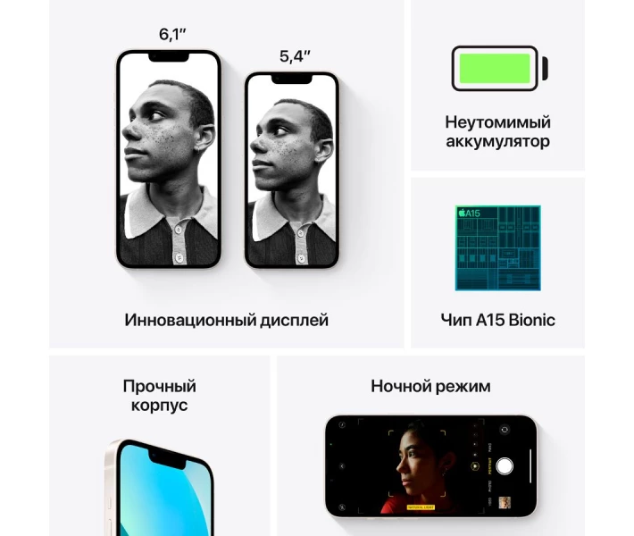 Фото - смартфон и мобильный телефон Смартфон iPhone 13 128GB Starlight, A2633 (Grade A) Seller Refurbished (MLPG3)