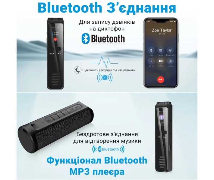 Фото - диктофон Цифровой блютуз диктофон для записи телефонных разговоров Savetek GS-R29, 32 Гб памяти, bluetooth (101015-32)