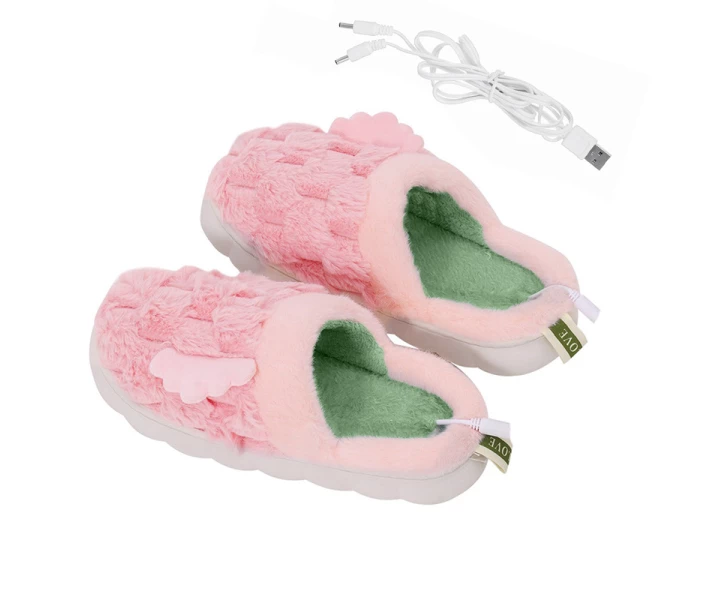 Фото - женский комнатный тапочек Женские домашние комнатные тапочки Lesko A-232 USB Pink 23 см с подогревом и крыльями теплые