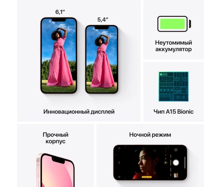 Фото - смартфон и мобильный телефон Смартфон iPhone 13 128GB Pink, Model A2633 (Grade B) Seller Refurbished (MLPH3)
