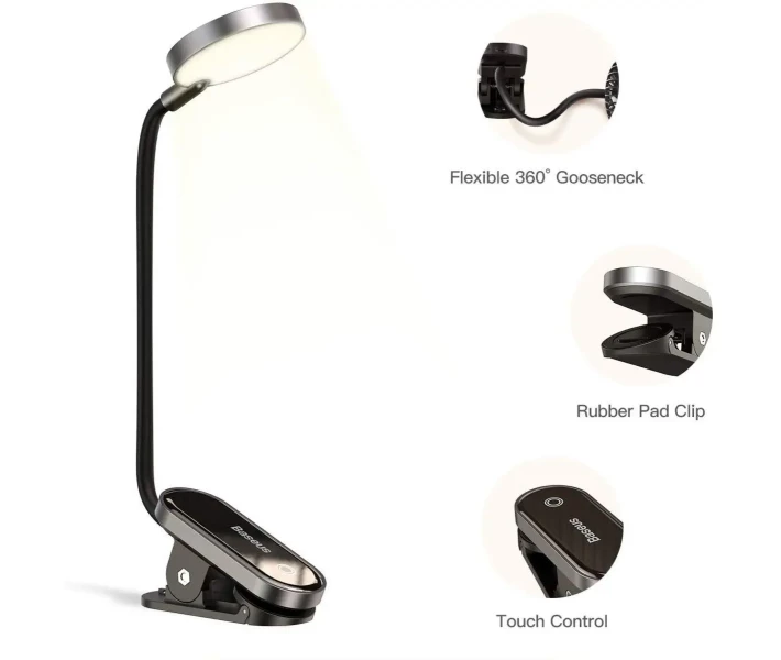 Фото - настольную лампу Лампа настольная аккумуляторная на прищепке LED Comfort Reading Mini Clip Lamp 350 мАч 4000 K Baseus Gray