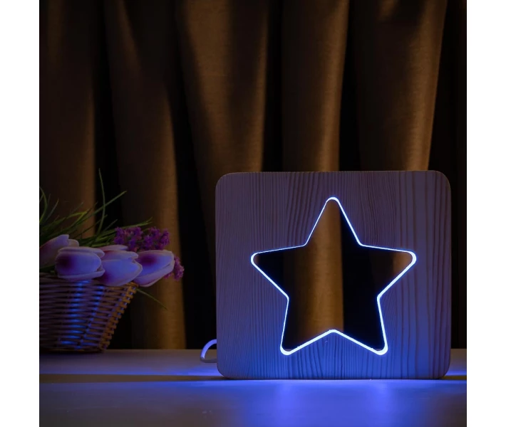 Фото - уличный светильник Светильник ночник ArtEco Light из дерева LED "Звезда" с пультом и регулировкой цвета, RGB