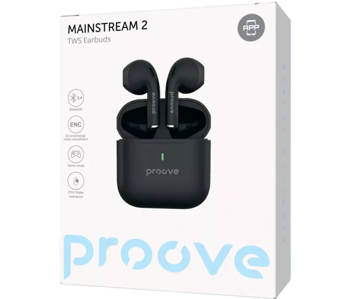 Фото - наушники Беспроводные наушники Proove Mainstream 2 TWS (APP) Bluetooth 5.4 с кейсом 300 мАч Black (TWMS2001AP01)
