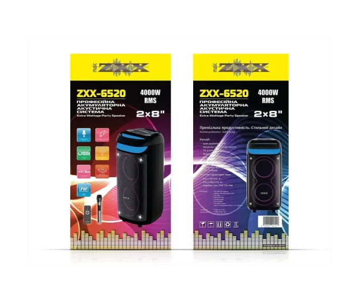 Портативная Bluetooth колонка ZXX-6520 80Вт 2×8″ с караоке