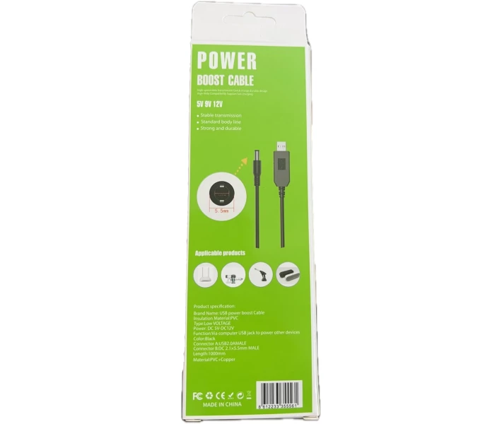 Фото - адаптер и кабель Кабель Power Boost cable USB - DC 5.5x2.1 12V 1 м черный