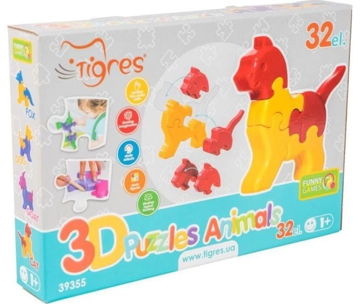 Фото - пазл Игрушка развивающая Tigres 3D пазлы Животные (4шт.) - 32 эл. (39355)