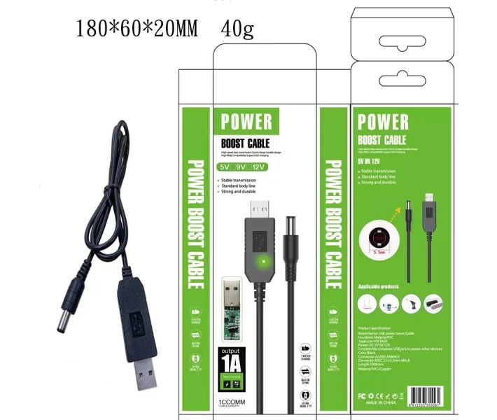 Фото - адаптер и кабель Кабель Power Boost cable USB - DC 5.5x2.1 12V 1 м черный