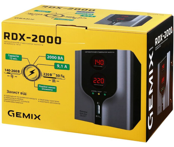 Фото - стабилизатор напряжения Стабилизатор напряжения Gemix RDX-2000 цифровой релейный, 1400Вт (07500025)