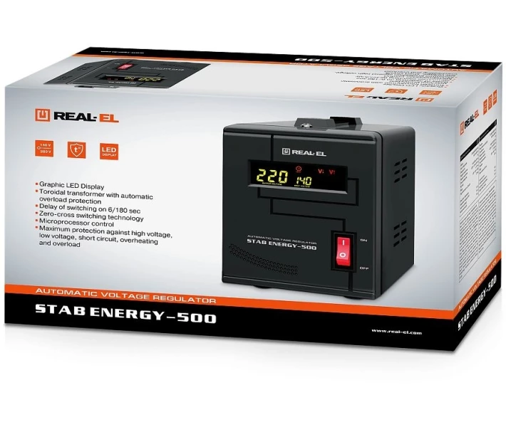 Фото - стабилизатор напряжения Стабилизатор REAL-EL Stab Energy-500 Black