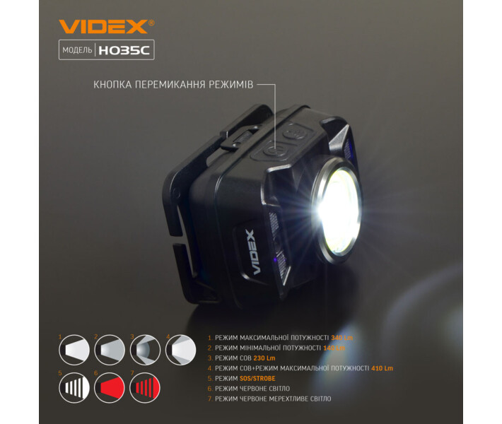 Фото - фонарик Налобный светодиодный фонарик VIDEX VLF-H035C 410Lm 5000K (VLF-H035C)	