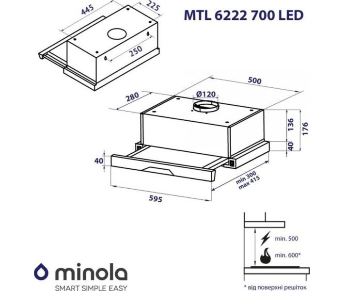 Фото - кухонную вытяжку Кухонная вытяжка Minola MTL 6222 BL 700 LED