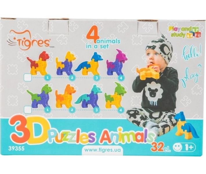 Фото - пазл Игрушка развивающая Tigres 3D пазлы Животные (4шт.) - 32 эл. (39355)