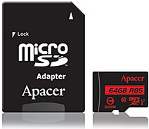 Купить - карту памяти  Карта памяти Apacer microSDXC UHS-I 85R 64GB сlass10 + SD adapter (AP64GMCSX10U5-R)