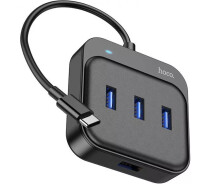 Купить - кардридер  USB-Хаб Hoco HB31 4 in 1 (Type-C to 4xUSB3.0) (0.2m) black	