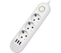 Купить - сетевой фильтр  Сетевой фильтр Voltronic F03U, 3 розетки EU+3 USB, 1.5м, сечение 3х0,75мм, 2500W, White, Box F03U-White (11616)