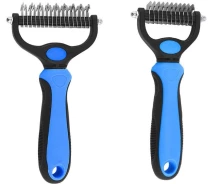 Купить - инструмент для груминга  Синяя двусторонняя расческа-массажер для домашних животных против колтунов